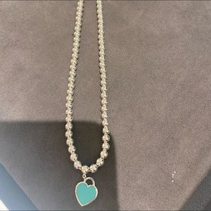 18 in Tiffany beaded necklace with turquoise heart